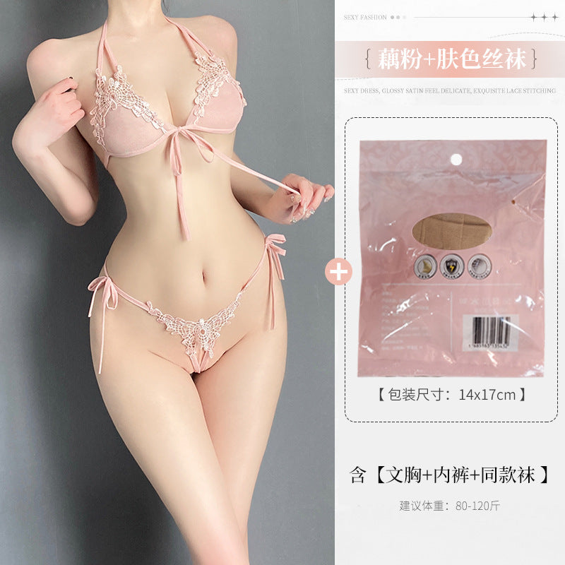 Image of plus size chubby girl gospel pure lust hot stimulating erotic underwear sexy lace three-point set Valentine's Day gift